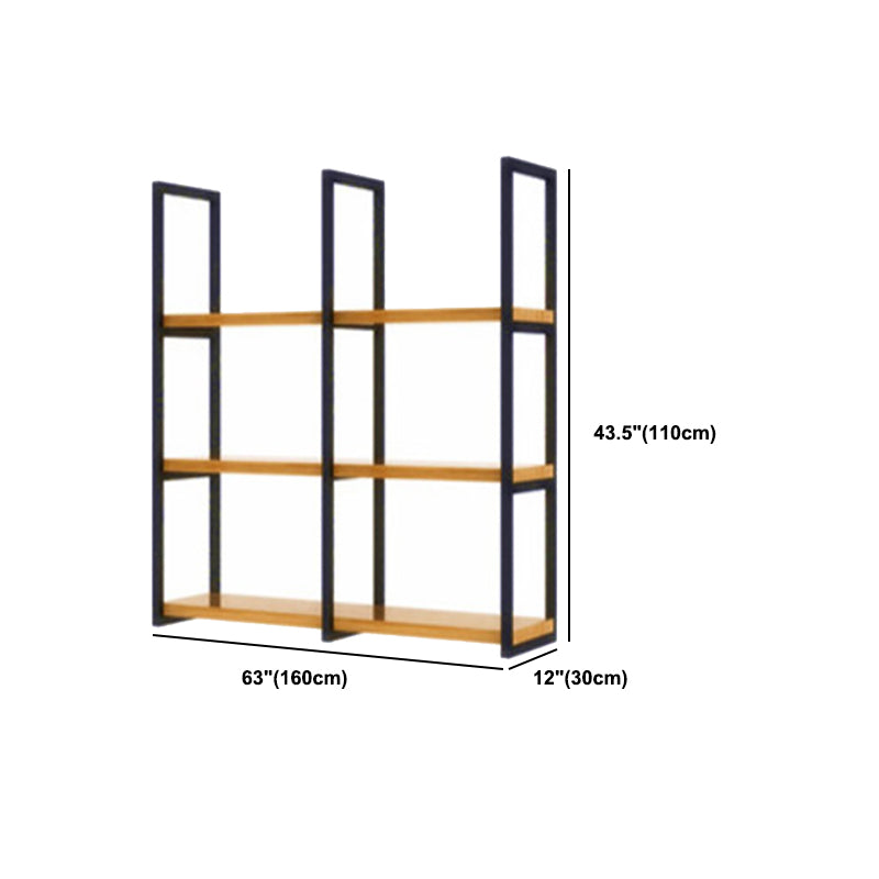 Industrial Wooden Storage Bookshelf Wall Mounted Bookcase with Rectangle Shelves