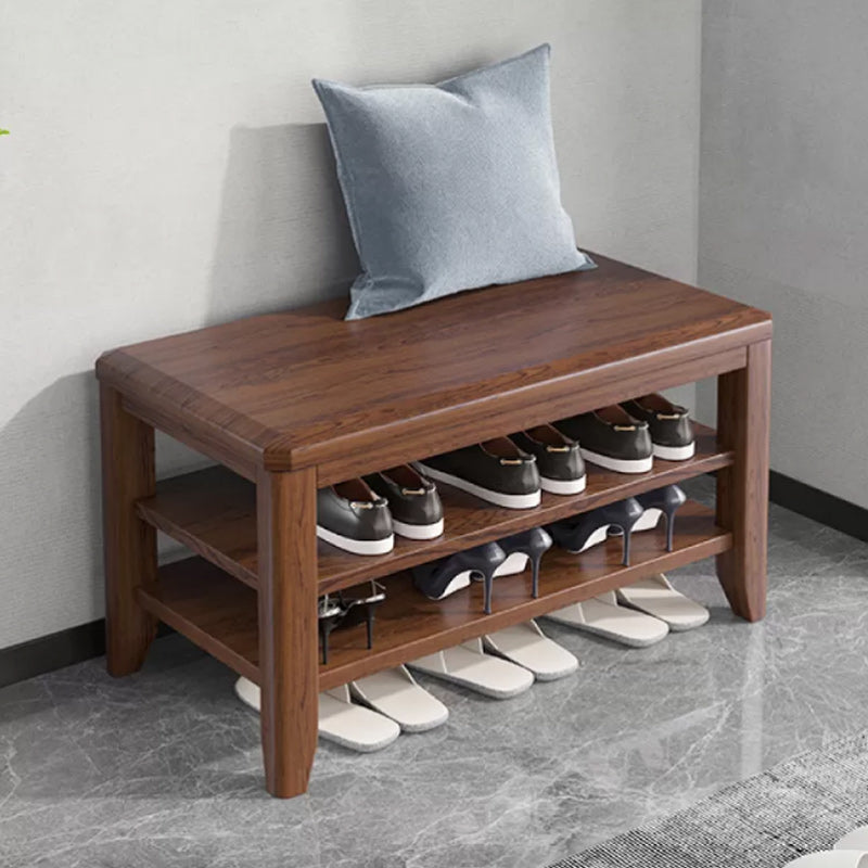 Rectangle 11.8" Wide Entryway Bench with Storage Solid Wood Seating Bench in Rubberwood