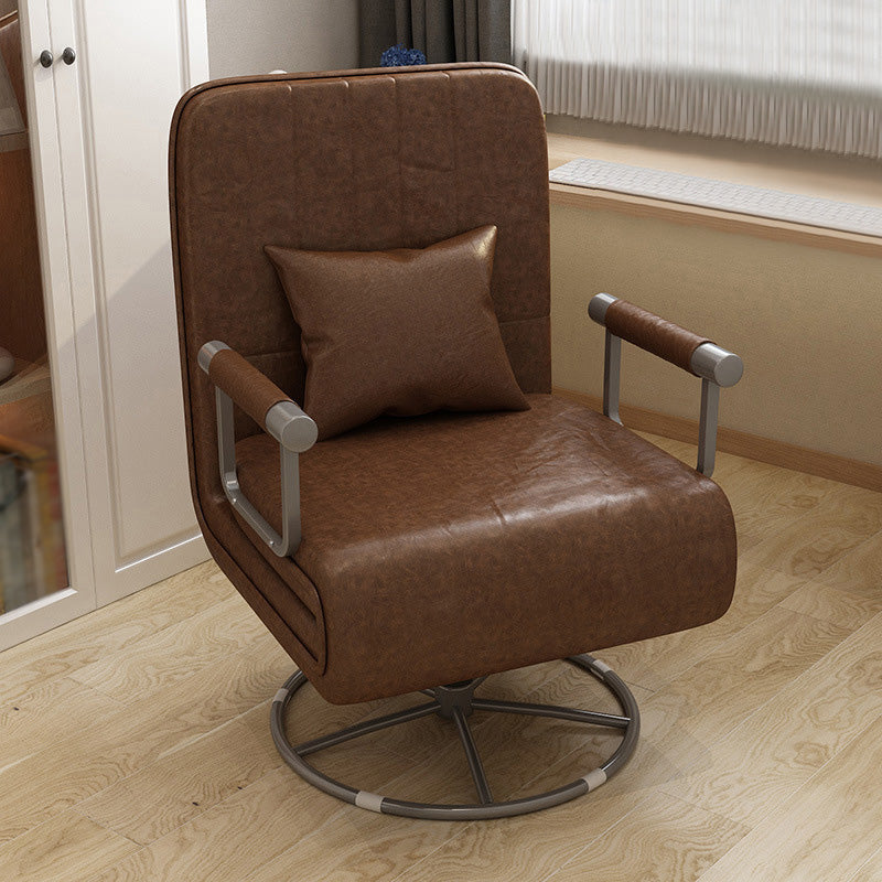 Square Arm Swivel Chair Leather/Linen Accent Chair for Apartment