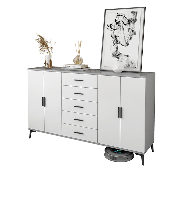 White Wooden Accent Cabinet with Door Modern Chest with 5 Drawers