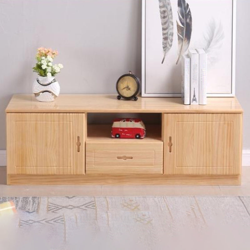 Scandinavian Pine Wood TV Media Stand Natural Wood Media Console with Drawers