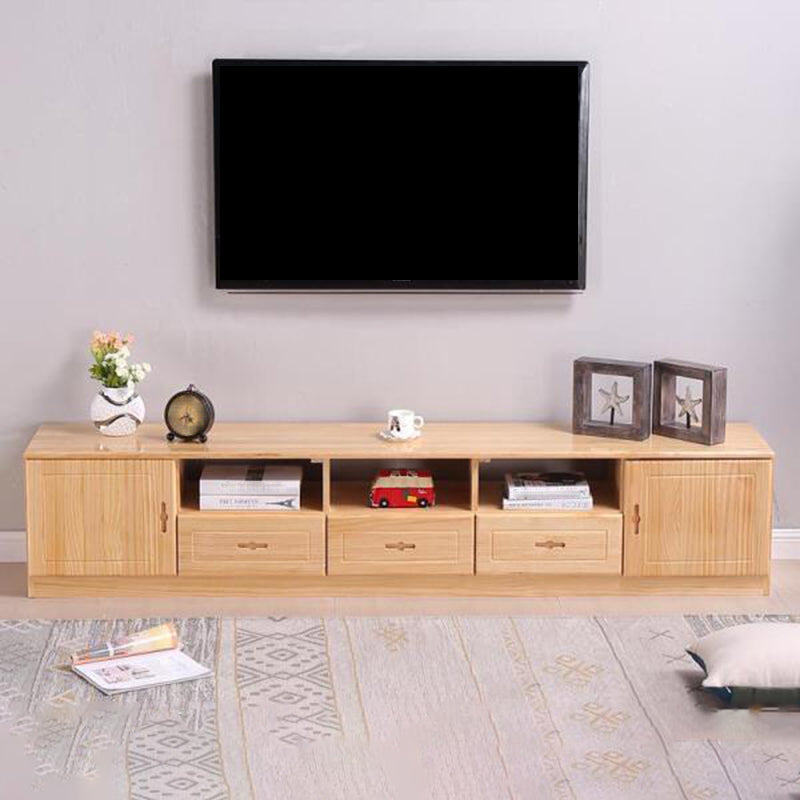Scandinavian Pine Wood TV Media Stand Natural Wood Media Console with Drawers