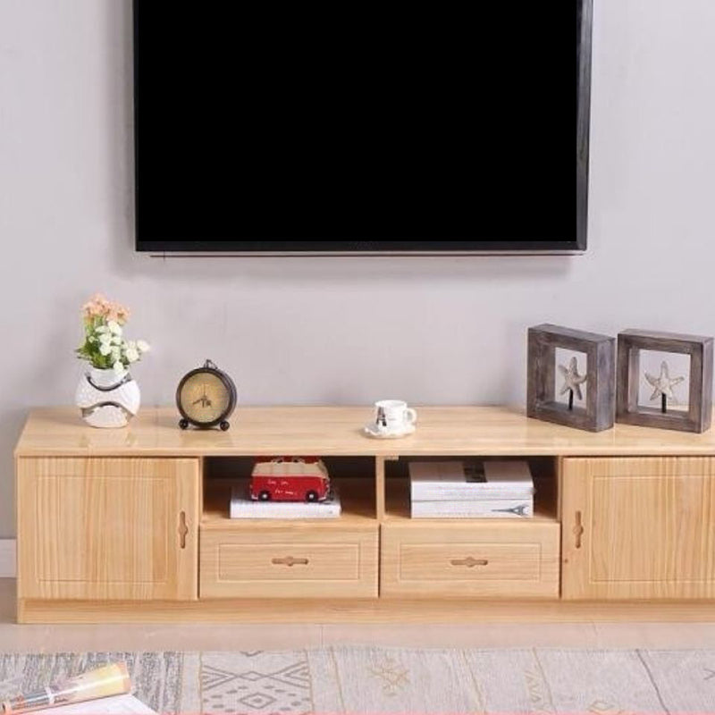 Scandinavian Pine Wood TV Media Stand Natural Wood Media Console with Drawers