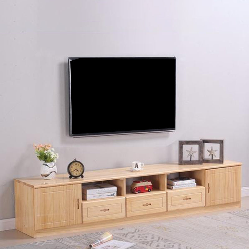 Scandinavian Pine Wood TV Media Stand Natural Wood Media Console with Drawers