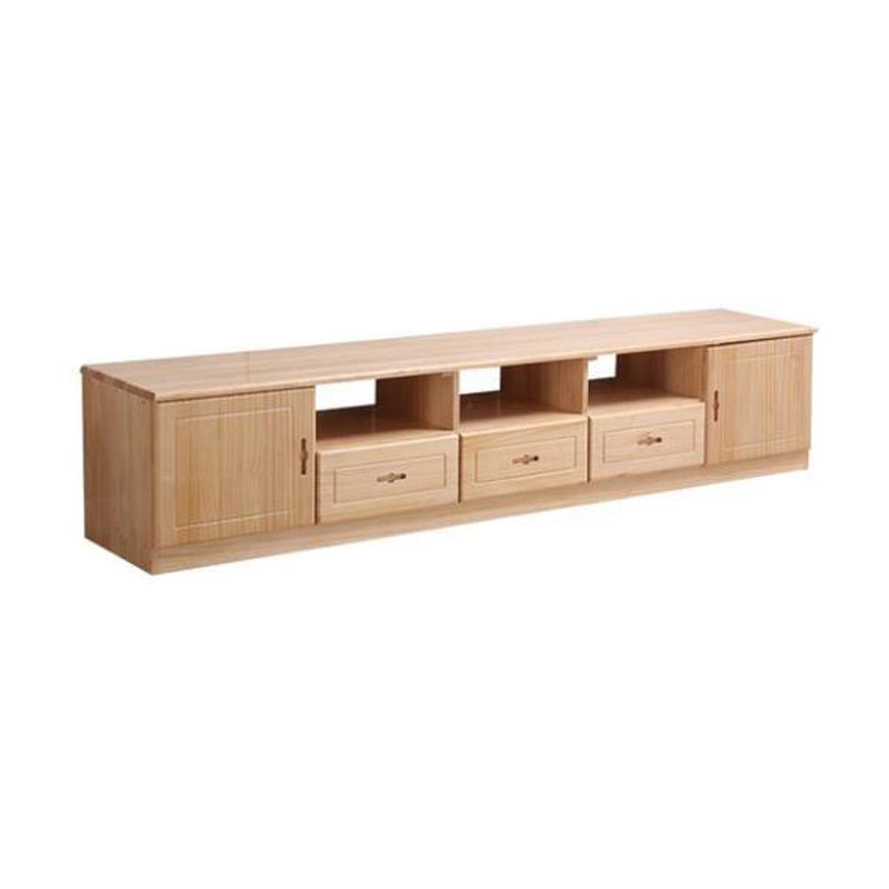 Scandinavian Pine Wood TV Media Stand Natural Wood Media Console with Drawers