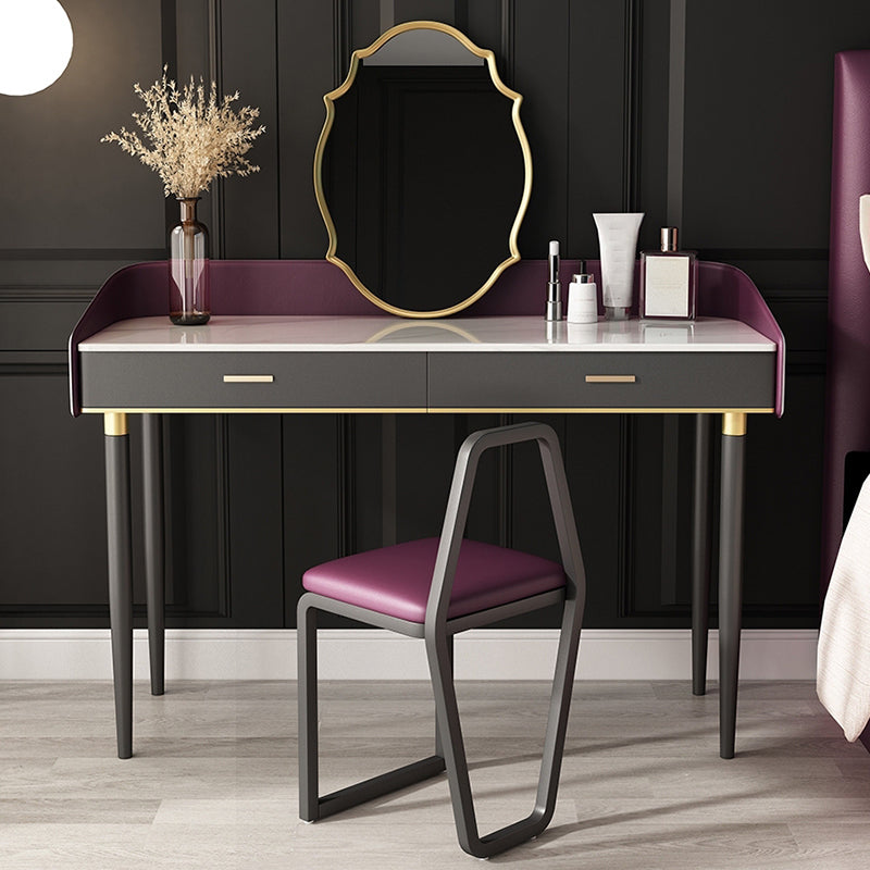 Solid Wood Vanity Luxurious Stone Top Dressing Table in Purple