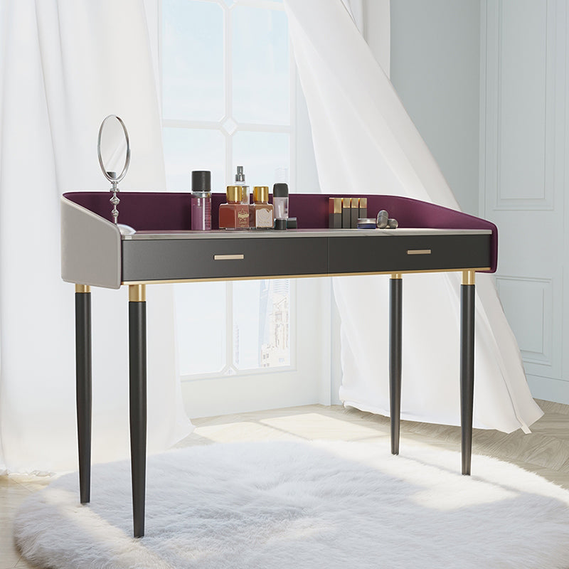 Solid Wood Vanity Luxurious Stone Top Dressing Table in Purple