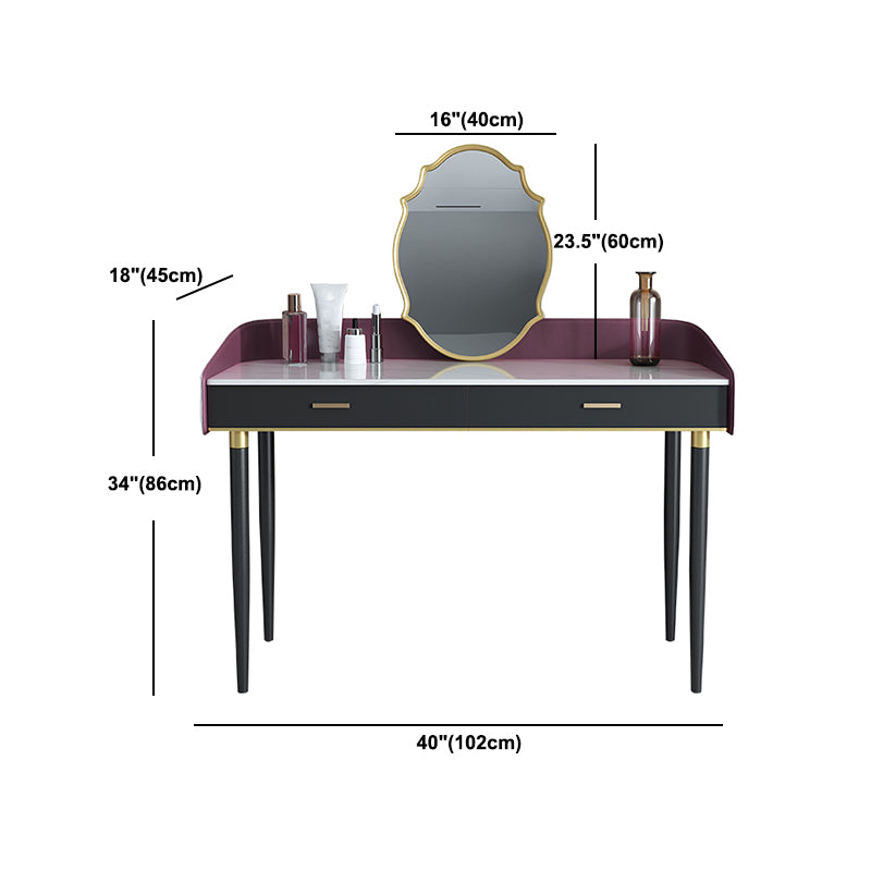 Solid Wood Vanity Luxurious Stone Top Dressing Table in Purple