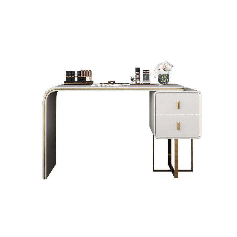Glam Makeup Vanity Table Faux Leather Wood Dresser With Storage Drawers for Bedroom