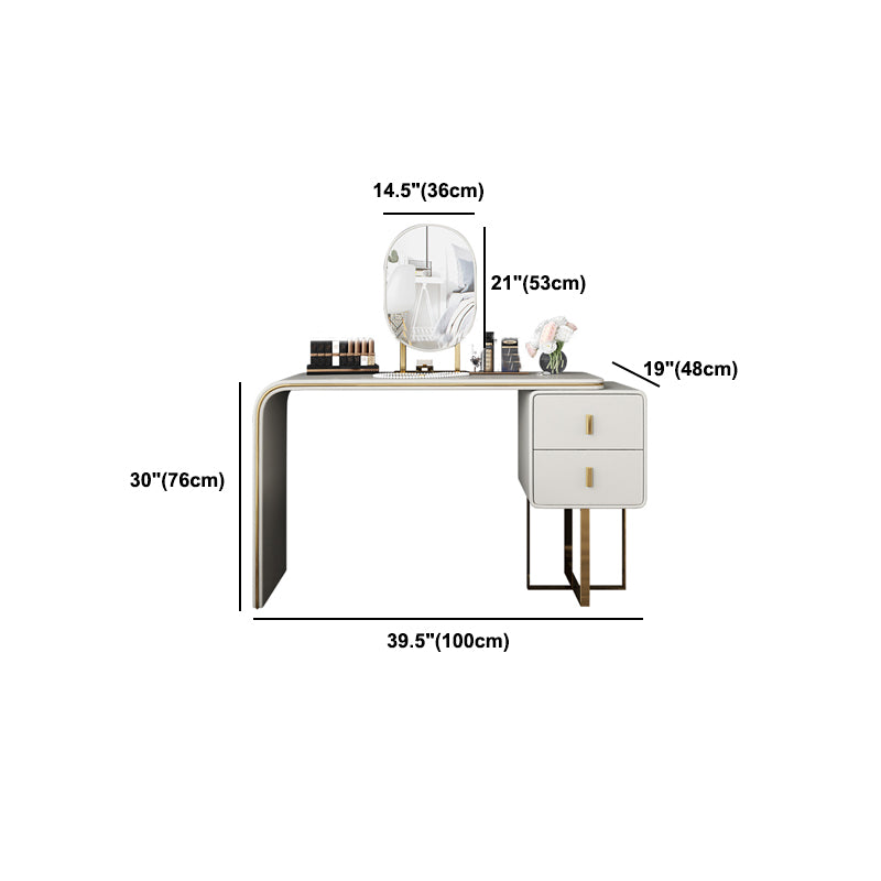 Glam Makeup Vanity Table Faux Leather Wood Dresser With Storage Drawers for Bedroom