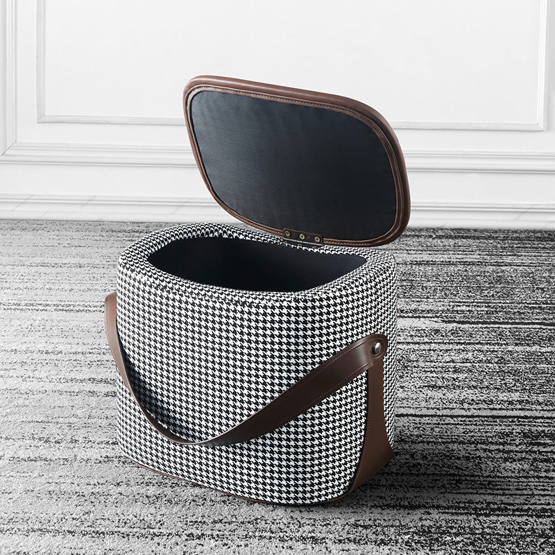 Modern PU Leather Sherpa Pouf Contrast Color Specialty Fade Resistant Ottoman Footrest