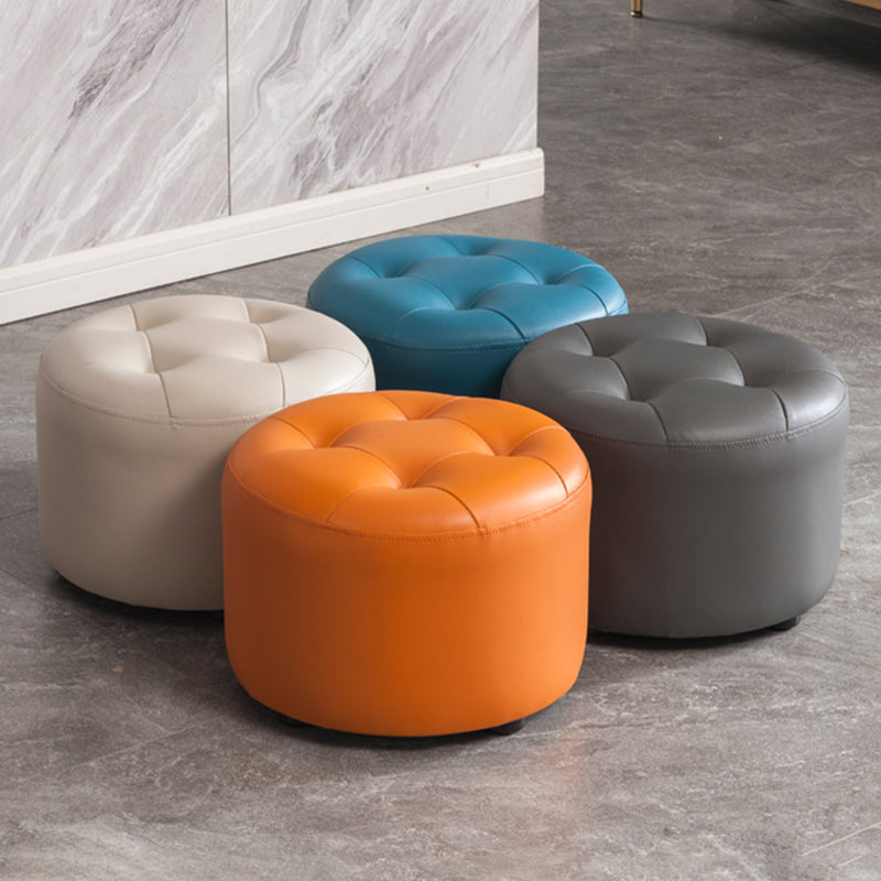 Simplicity Pure Color Ottoman Tufted Faux Leather Water Resistant Round Pouf Ottoman