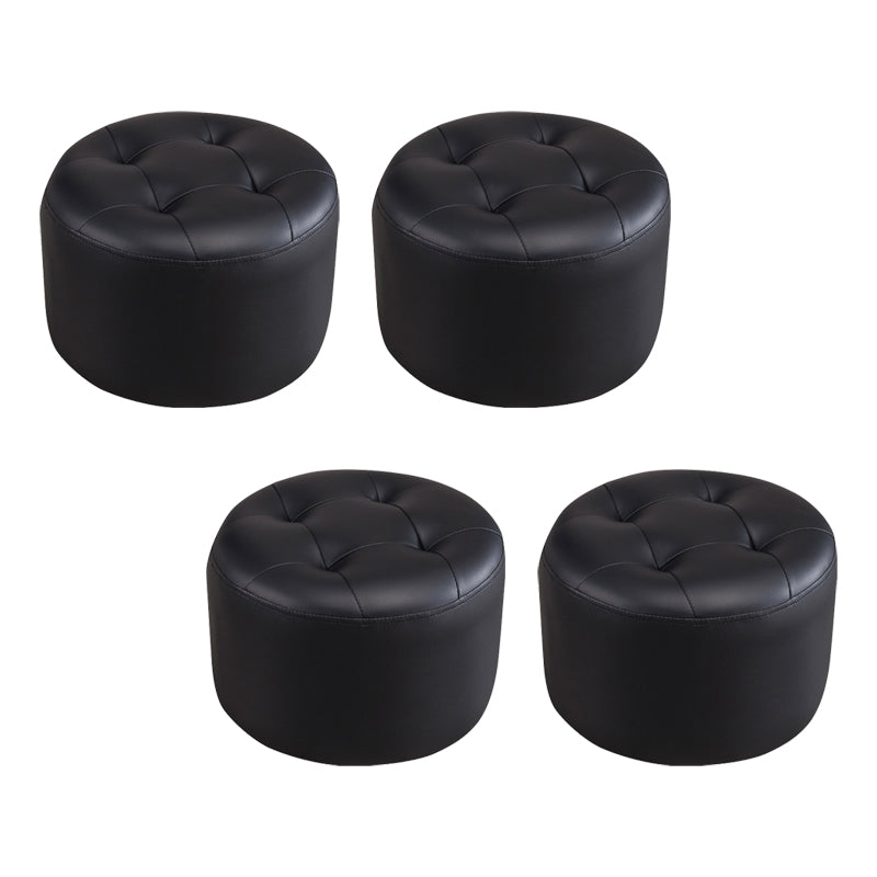 Simplicity Pure Color Ottoman Tufted Faux Leather Water Resistant Round Pouf Ottoman