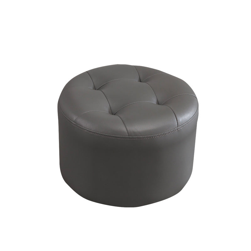 Simplicity Pure Color Ottoman Tufted Faux Leather Water Resistant Round Pouf Ottoman