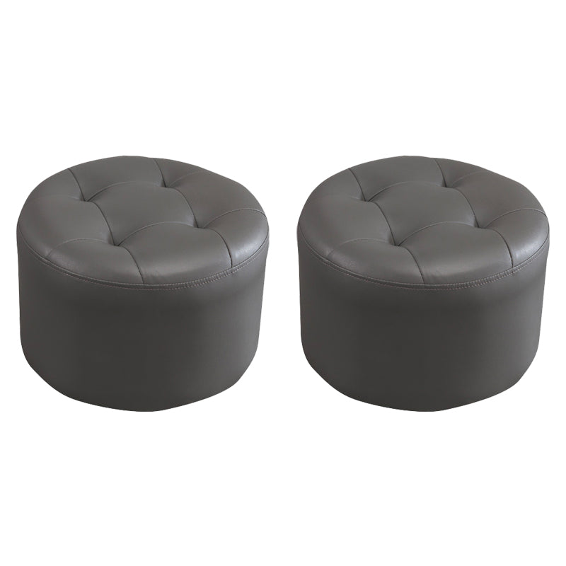Simplicity Pure Color Ottoman Tufted Faux Leather Water Resistant Round Pouf Ottoman