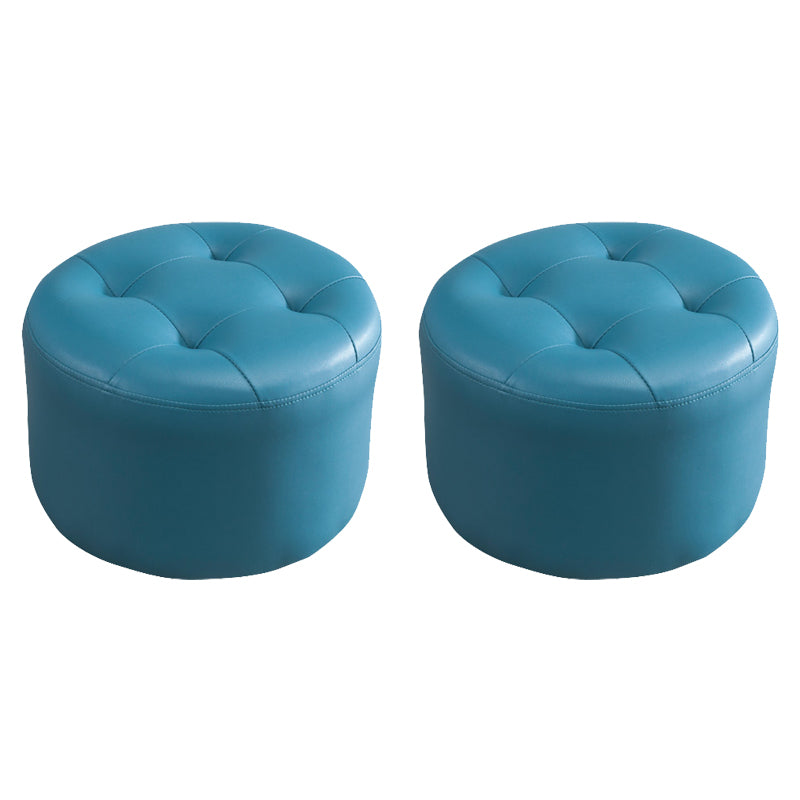 Simplicity Pure Color Ottoman Tufted Faux Leather Water Resistant Round Pouf Ottoman