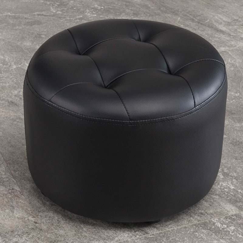 Simplicity Pure Color Ottoman Tufted Faux Leather Water Resistant Round Pouf Ottoman