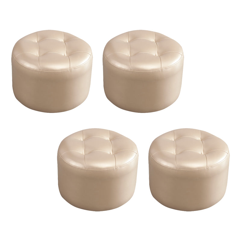 Simplicity Pure Color Ottoman Tufted Faux Leather Water Resistant Round Pouf Ottoman