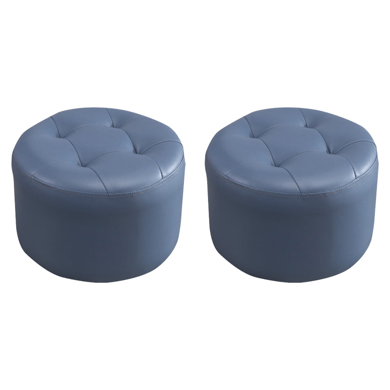 Simplicity Pure Color Ottoman Tufted Faux Leather Water Resistant Round Pouf Ottoman