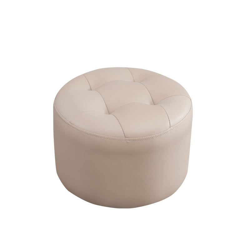 Simplicity Pure Color Ottoman Tufted Faux Leather Water Resistant Round Pouf Ottoman