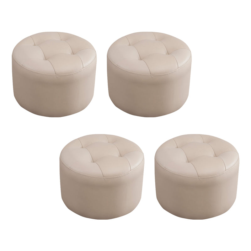 Simplicity Pure Color Ottoman Tufted Faux Leather Water Resistant Round Pouf Ottoman