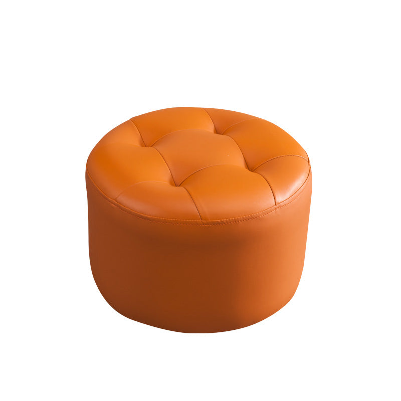 Simplicity Pure Color Ottoman Tufted Faux Leather Water Resistant Round Pouf Ottoman