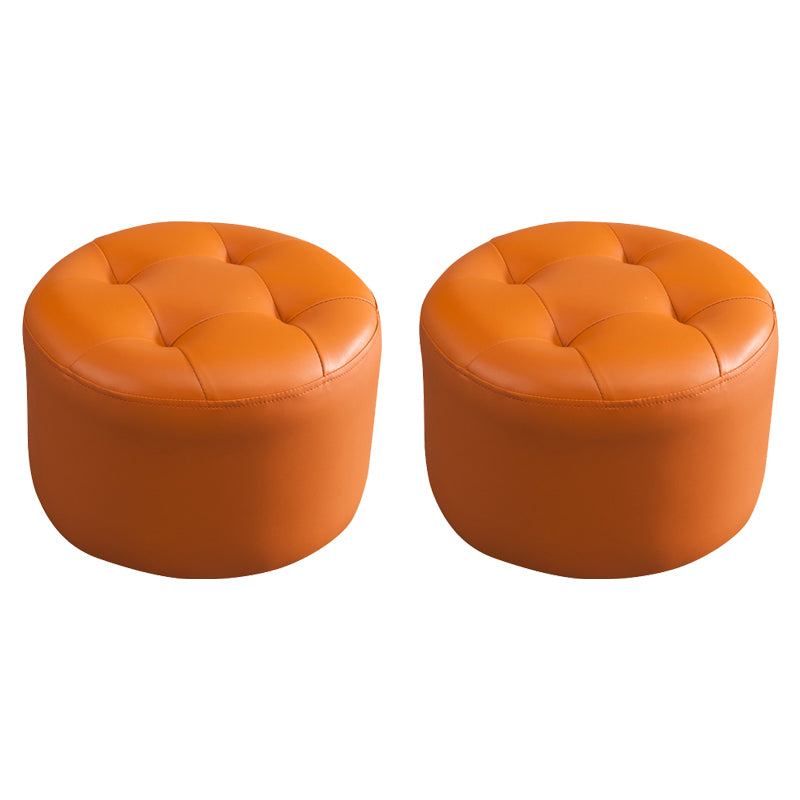 Simplicity Pure Color Ottoman Tufted Faux Leather Water Resistant Round Pouf Ottoman