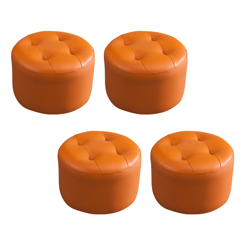 Simplicity Pure Color Ottoman Tufted Faux Leather Water Resistant Round Pouf Ottoman
