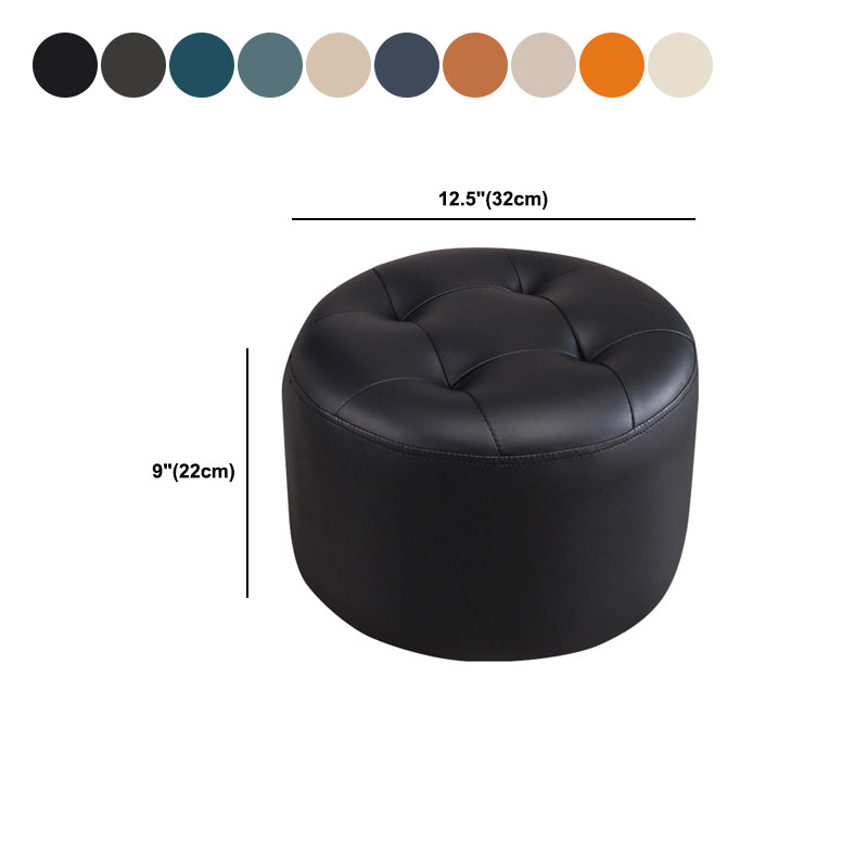 Simplicity Pure Color Ottoman Tufted Faux Leather Water Resistant Round Pouf Ottoman