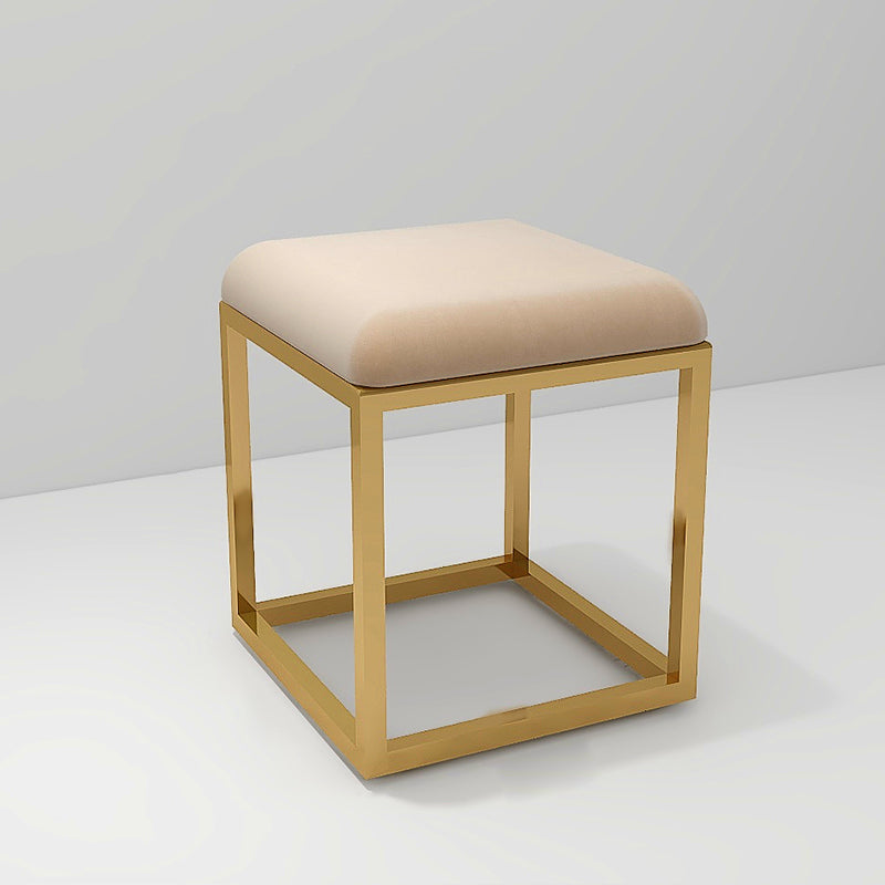 Contemporary Pouf Ottoman Fabric Solid Color Metal Frame Square Ottoman