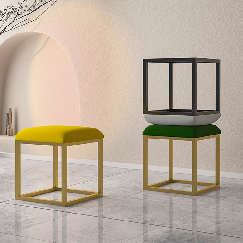 Contemporary Pouf Ottoman Fabric Solid Color Metal Frame Square Ottoman