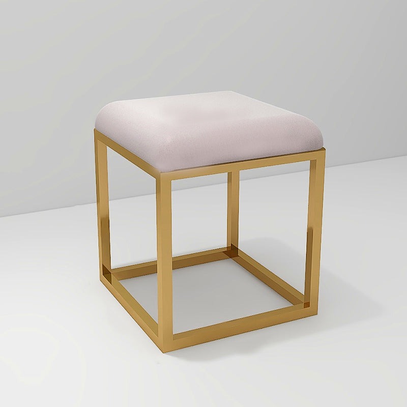 Contemporary Pouf Ottoman Fabric Solid Color Metal Frame Square Ottoman