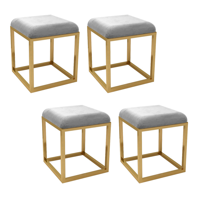 Contemporary Pouf Ottoman Fabric Solid Color Metal Frame Square Ottoman