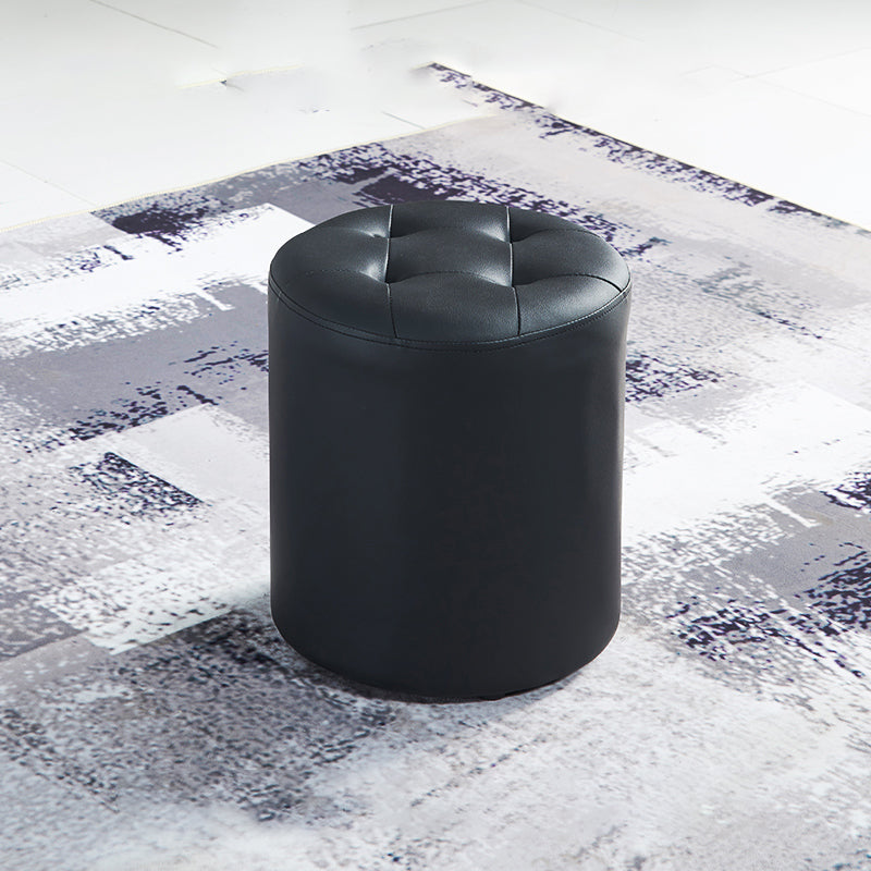 Round Faux Leather Ottoman Glam Indoor Solid Stain Resistant Ottoman