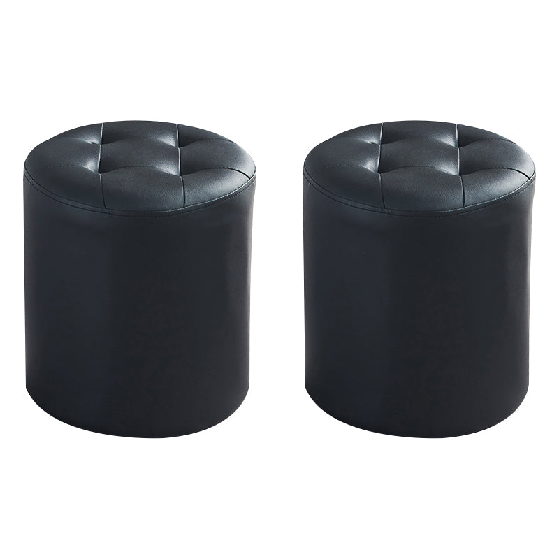 Round Faux Leather Ottoman Glam Indoor Solid Stain Resistant Ottoman