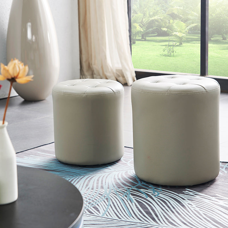 Round Faux Leather Ottoman Glam Indoor Solid Stain Resistant Ottoman