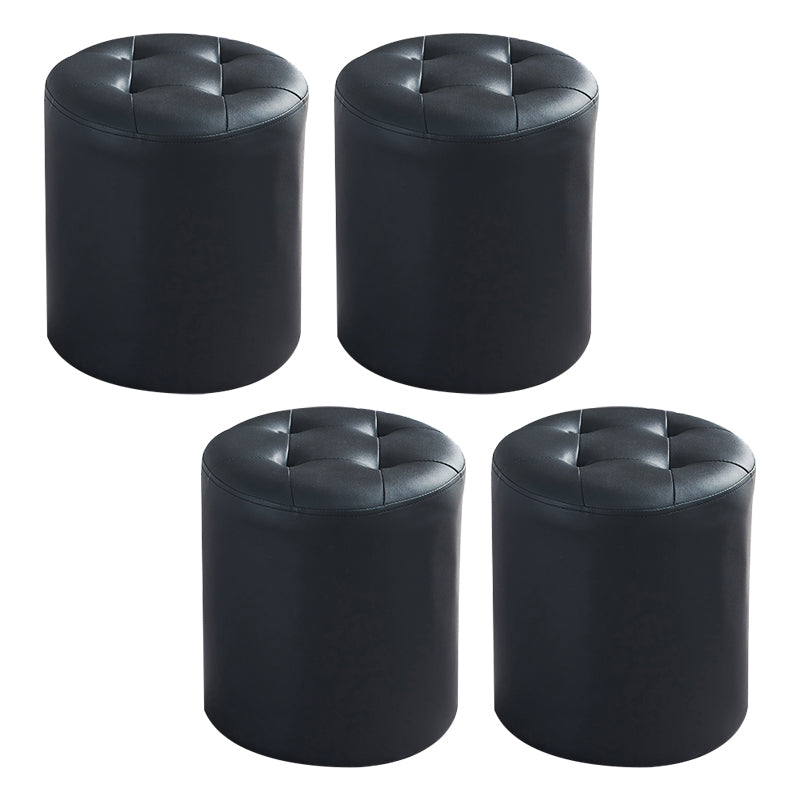 Round Faux Leather Ottoman Glam Indoor Solid Stain Resistant Ottoman