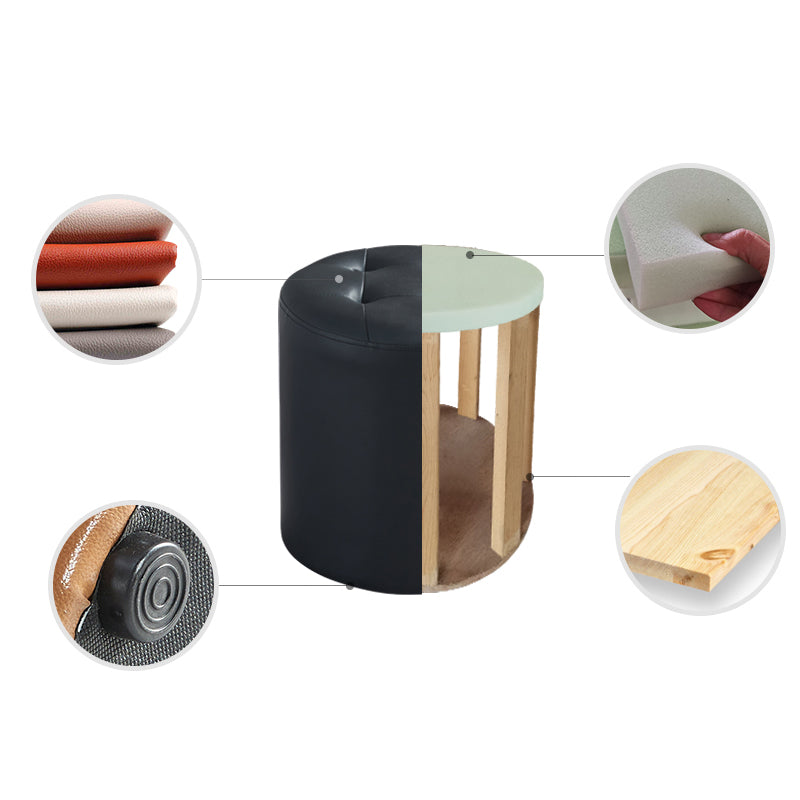 Round Faux Leather Ottoman Glam Indoor Solid Stain Resistant Ottoman