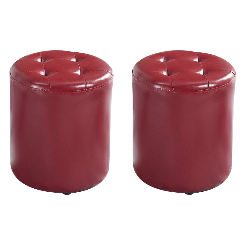 Round Faux Leather Ottoman Glam Indoor Solid Stain Resistant Ottoman