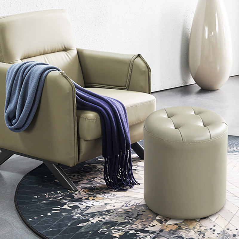 Round Faux Leather Ottoman Glam Indoor Solid Stain Resistant Ottoman