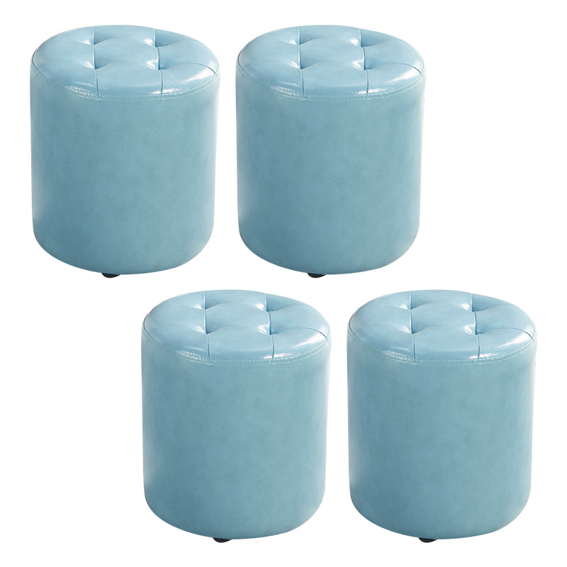 Round Faux Leather Ottoman Glam Indoor Solid Stain Resistant Ottoman
