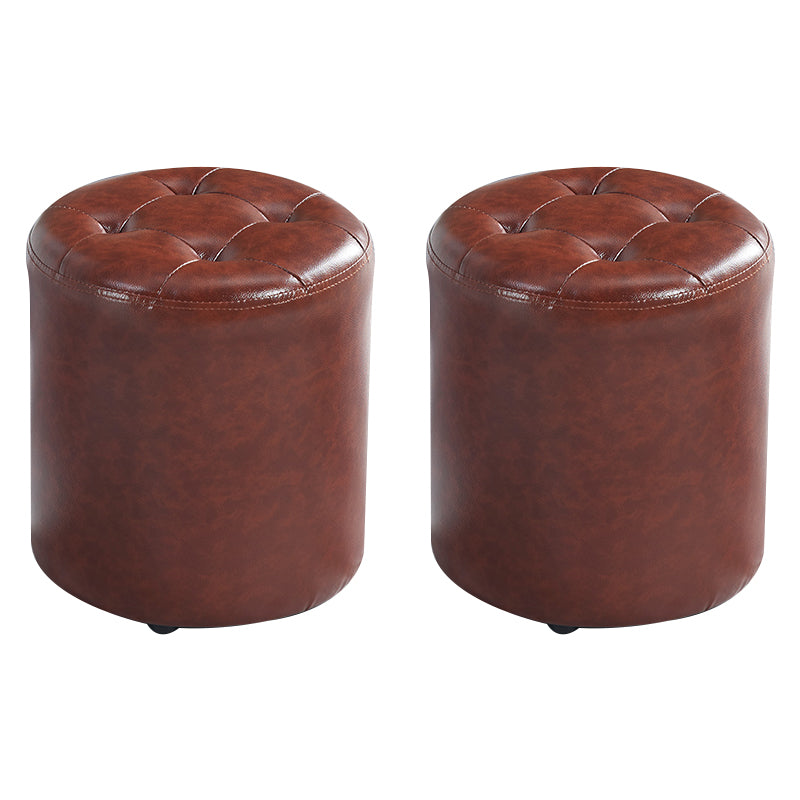 Round Faux Leather Ottoman Glam Indoor Solid Stain Resistant Ottoman
