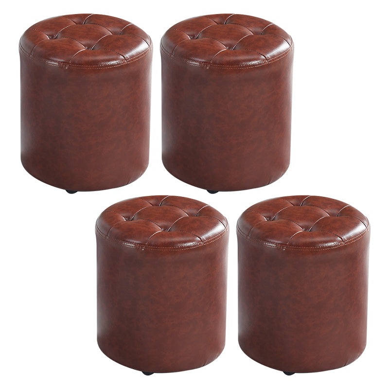 Round Faux Leather Ottoman Glam Indoor Solid Stain Resistant Ottoman
