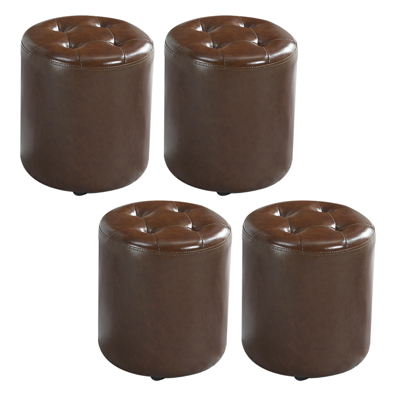 Round Faux Leather Ottoman Glam Indoor Solid Stain Resistant Ottoman