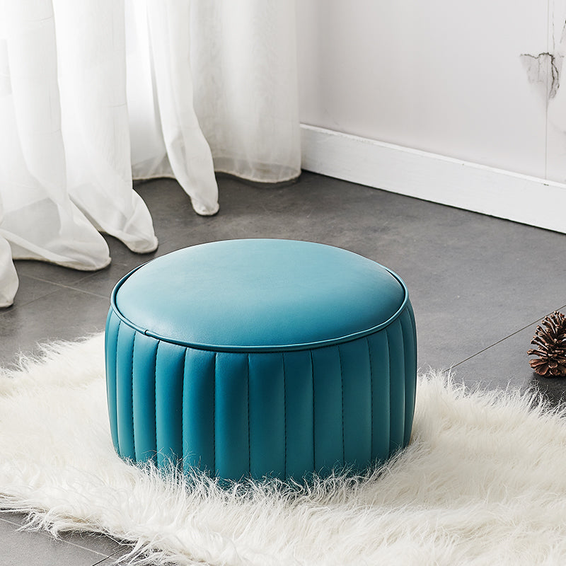 Modern Faux Leather Ottoman Solid Color Round Pouf Ottoman for Living Room