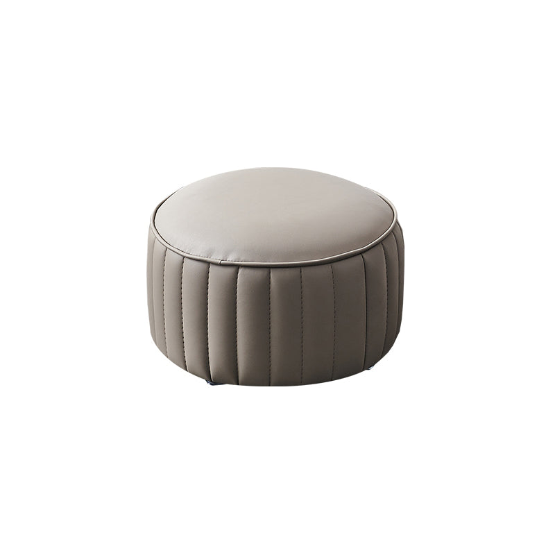 Modern Faux Leather Ottoman Solid Color Round Pouf Ottoman for Living Room