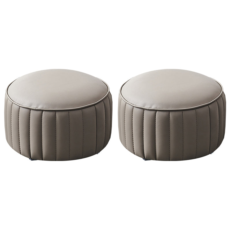 Modern Faux Leather Ottoman Solid Color Round Pouf Ottoman for Living Room