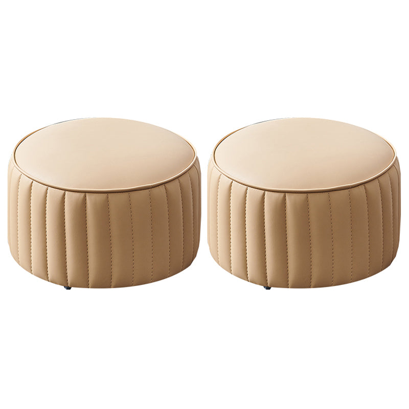 Modern Faux Leather Ottoman Solid Color Round Pouf Ottoman for Living Room