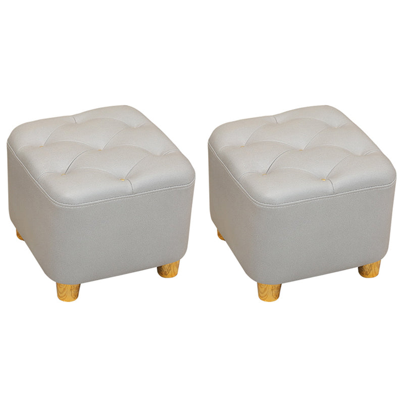 Modern Square Standard Stain Resistant Line Leather Pouf for Living Room