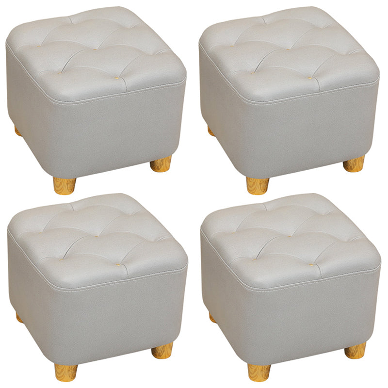 Modern Square Standard Stain Resistant Line Leather Pouf for Living Room